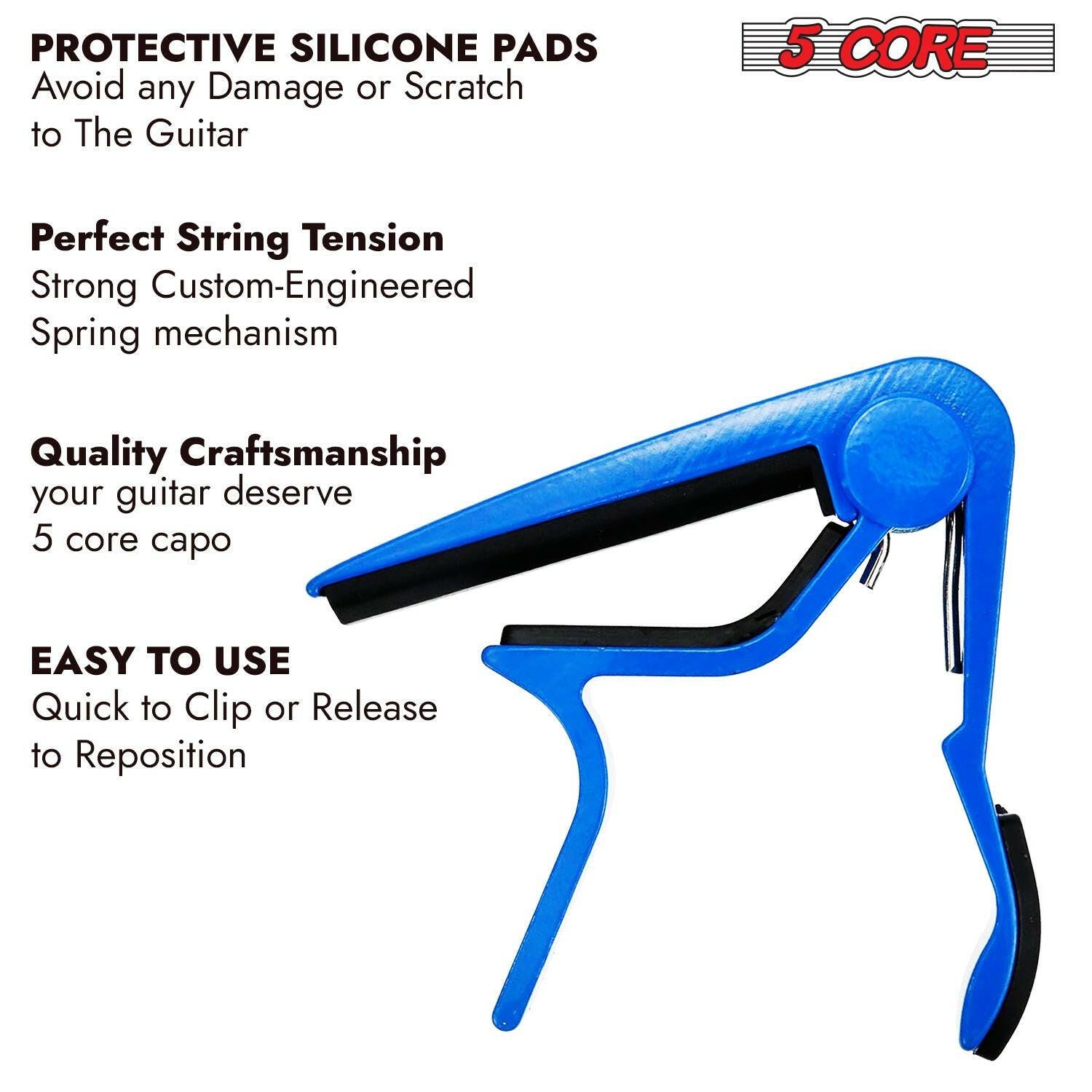 5CORE Guitar Capo – Blue Aluminum Quick-Adjust for Acoustic & Electric - GoTypical