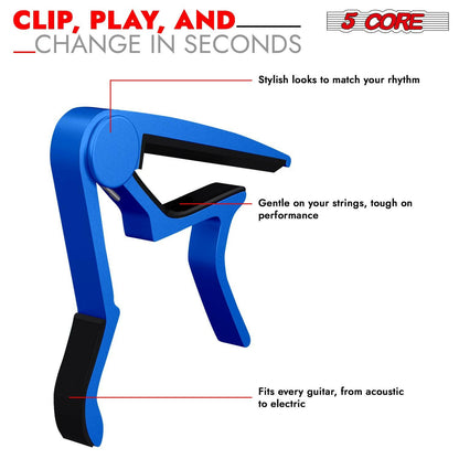5CORE Guitar Capo – Blue Aluminum Quick-Adjust for Acoustic & Electric - GoTypical