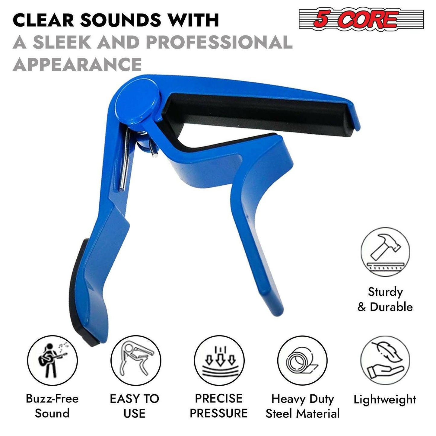 5CORE Guitar Capo – Blue Aluminum Quick-Adjust for Acoustic & Electric - GoTypical