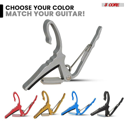 5 Core Guitar Capo – Silver Aluminum Alloy, Lightweight, Buzz-Free Tuning - GoTypical
