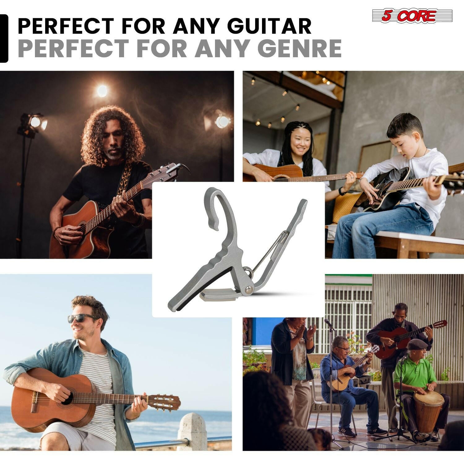 5 Core Guitar Capo – Silver Aluminum Alloy, Lightweight, Buzz-Free Tuning - GoTypical