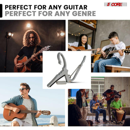 5 Core Guitar Capo – Silver Aluminum Alloy, Lightweight, Buzz-Free Tuning - GoTypical