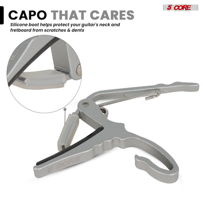 5Core Capo Acoustic Electric Guitar String Clip Banjo Mandolin Or Ukulele + 6Pcs Guitar Picks Celluloid Puas Para Guitarra + Carry Bag - CAPO AL SLV - GoTypical