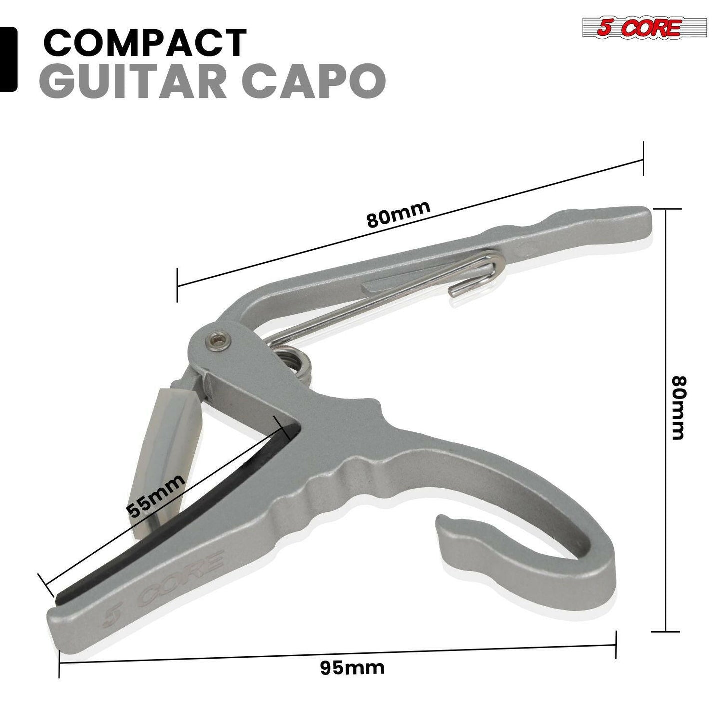 5 Core Guitar Capo – Silver Aluminum Alloy, Lightweight, Buzz-Free Tuning - GoTypical