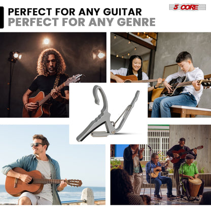 5Core Capo Acoustic Electric Guitar String Clip Banjo Mandolin Or Ukulele + 6Pcs Guitar Picks Celluloid Puas Para Guitarra + Carry Bag - CAPO AL SLV - GoTypical