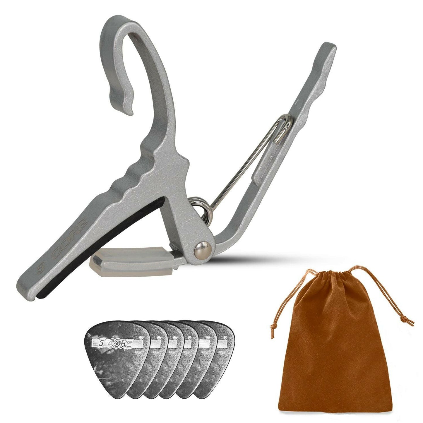 5 Core Guitar Capo – Silver Aluminum Alloy, Lightweight, Buzz-Free Tuning - GoTypical