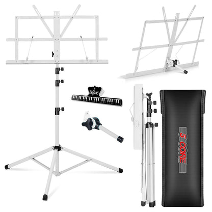 5Core Adjustable Music Stand – Folding Metal Tripod with Large Tray - GoTypical