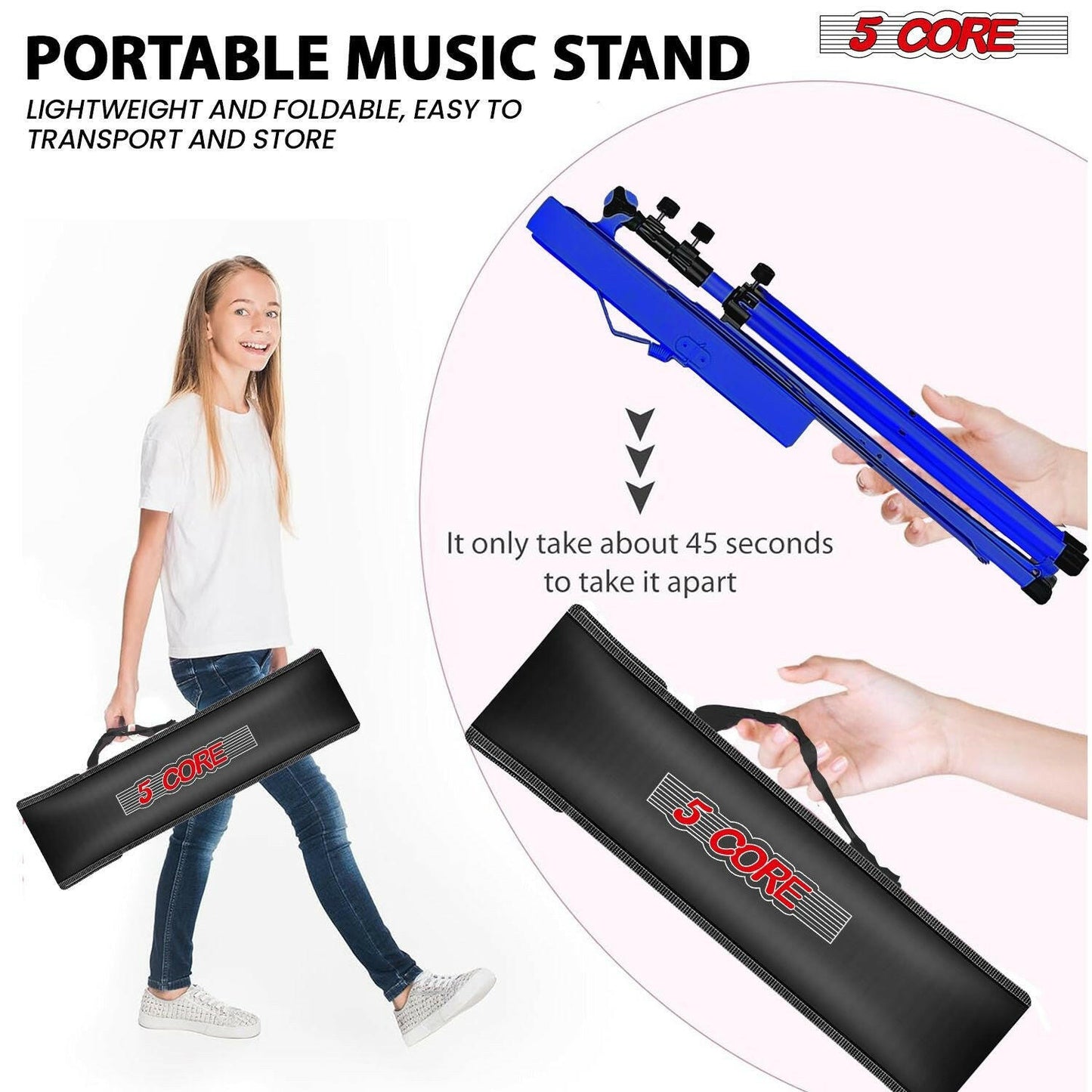 5Core Adjustable Music Stand – Folding Metal Tripod with Large Tray - GoTypical