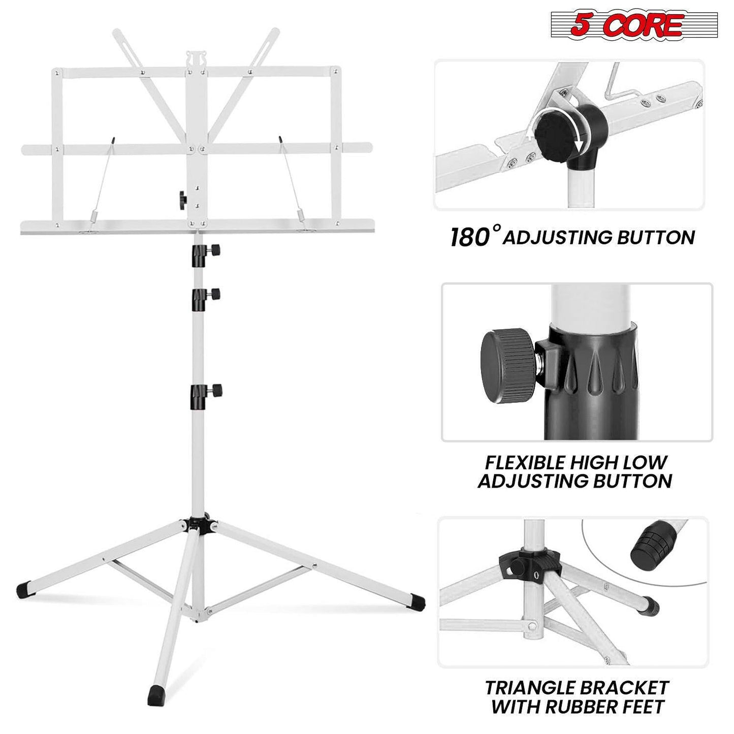 5Core Adjustable Music Stand – Folding Metal Tripod with Large Tray - GoTypical