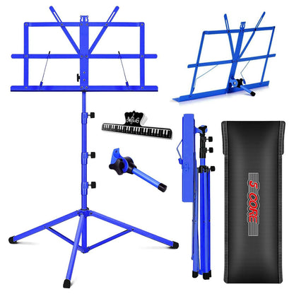 5Core Adjustable Music Stand – Folding Metal Tripod with Large Tray - GoTypical