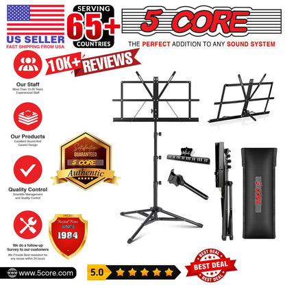5Core Adjustable Music Stand – Folding Metal Tripod with Large Tray - GoTypical