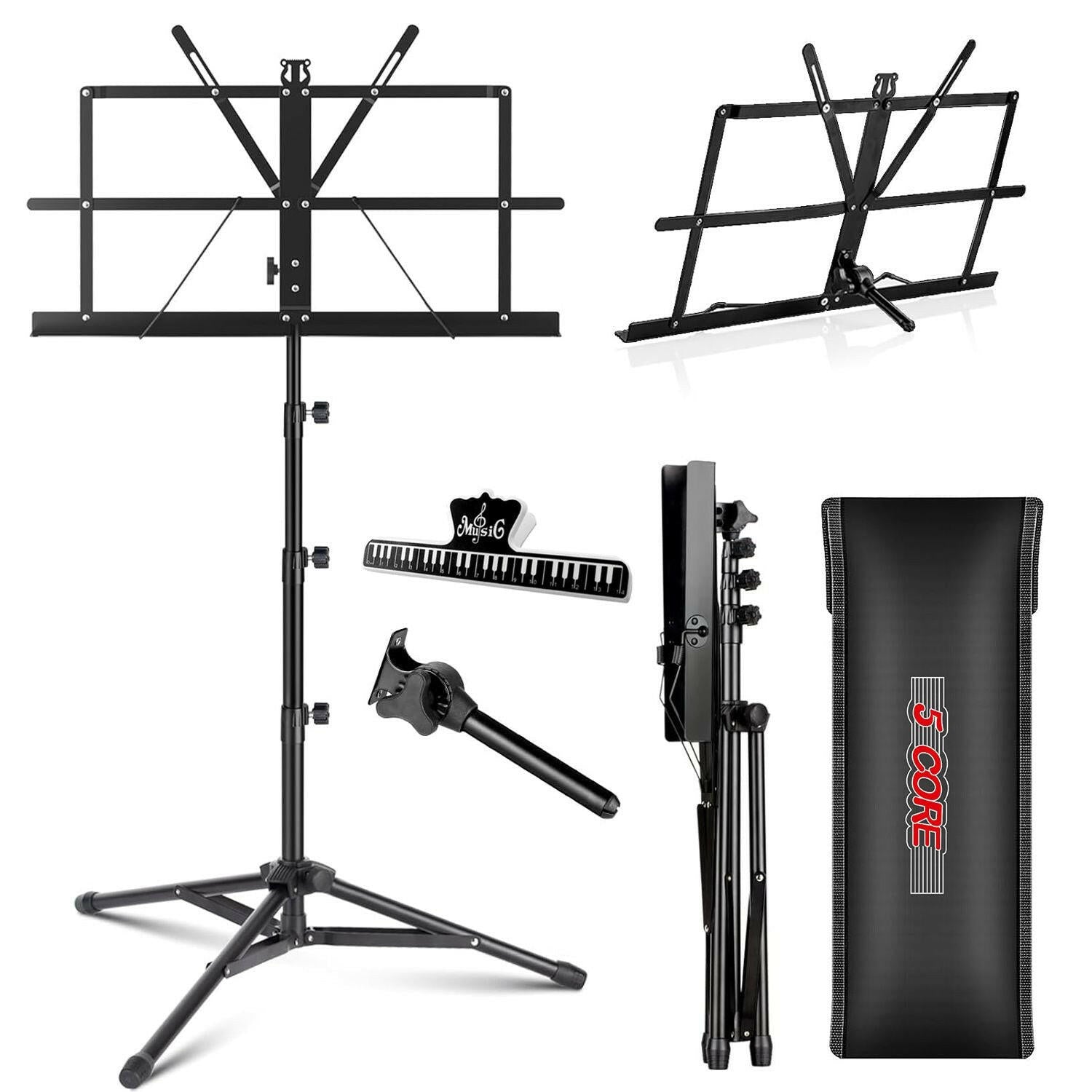 5Core Adjustable Music Stand – Folding Metal Tripod with Large Tray - GoTypical