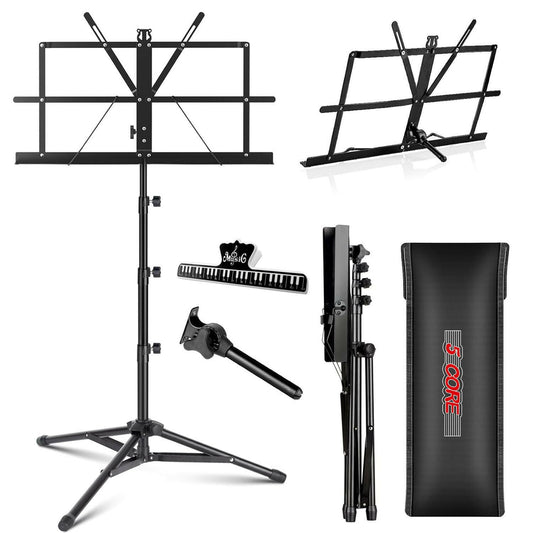 5Core Adjustable Music Stand – Folding Metal Tripod with Large Tray - GoTypical