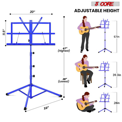 5Core Adjustable Music Stand – Folding Metal Tripod with Large Tray - GoTypical