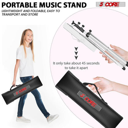5Core Adjustable Music Stand – Folding Metal Tripod with Large Tray - GoTypical