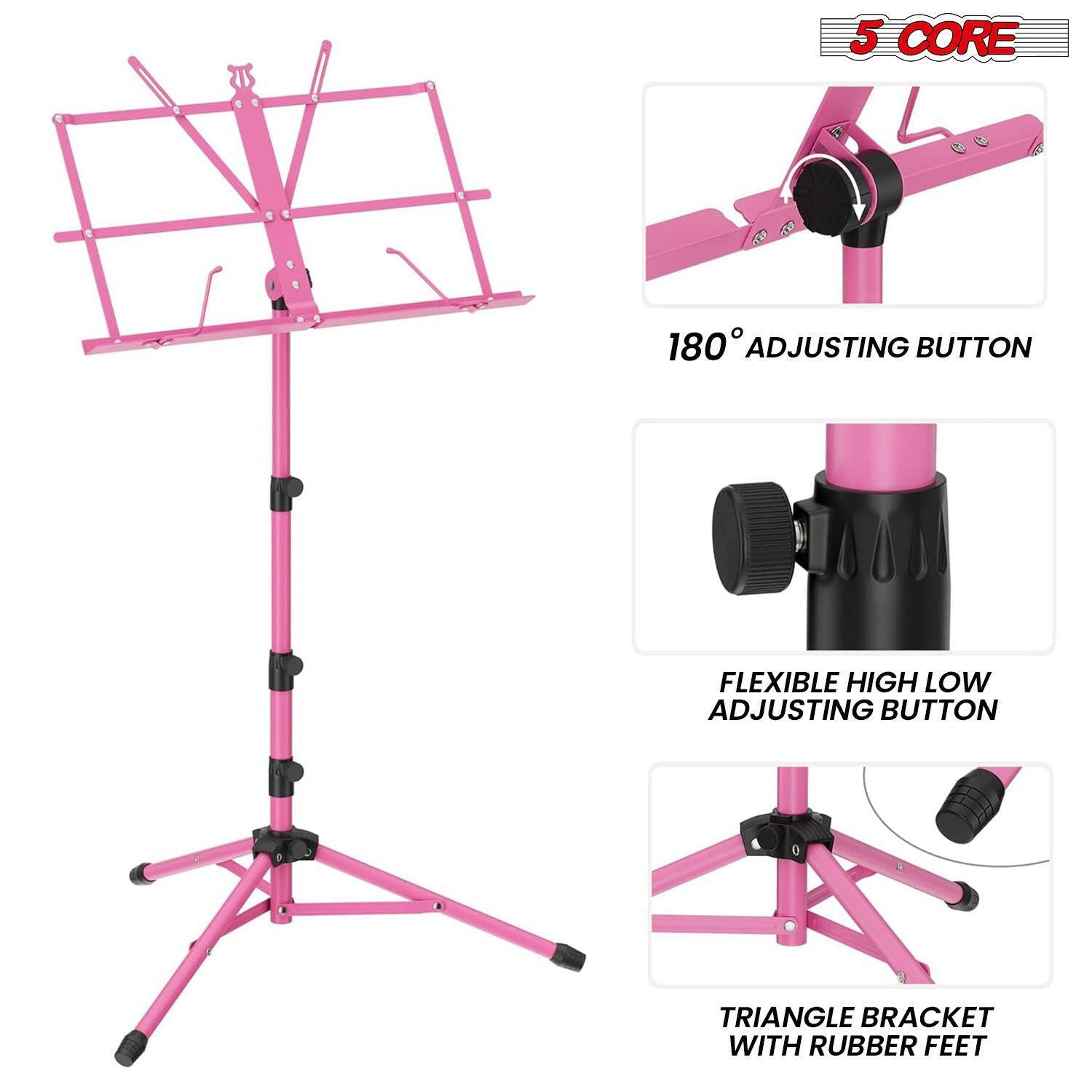 5Core Adjustable Music Stand – Folding Metal Tripod with Large Tray - GoTypical