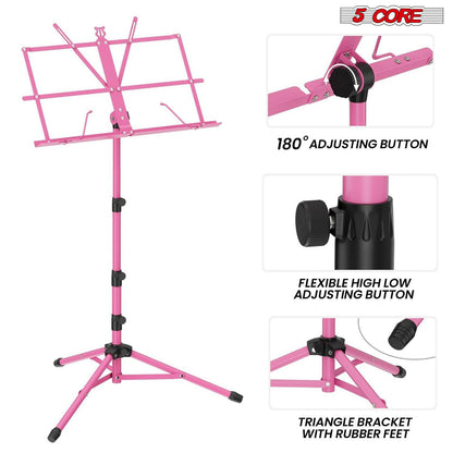5Core Adjustable Music Stand – Folding Metal Tripod with Large Tray - GoTypical