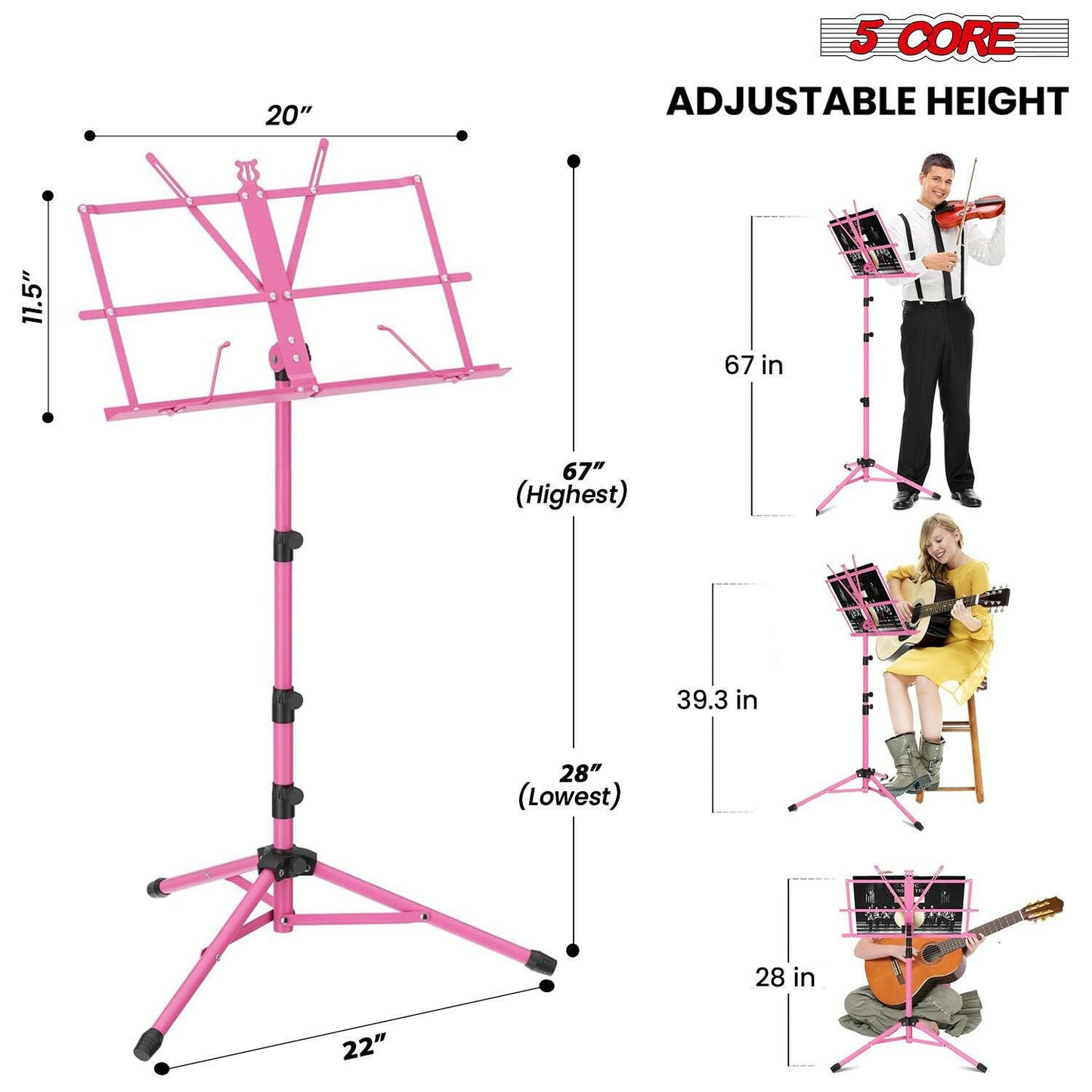 5Core Adjustable Music Stand – Folding Metal Tripod with Large Tray - GoTypical