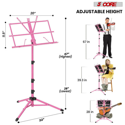 5Core Adjustable Music Stand – Folding Metal Tripod with Large Tray - GoTypical