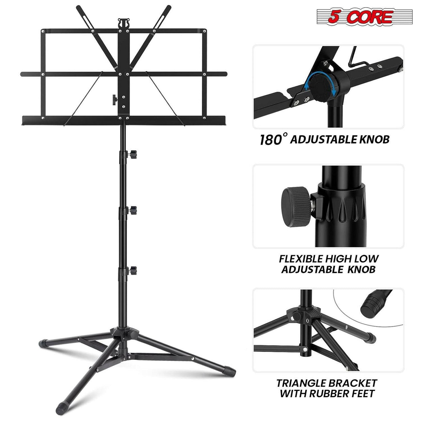 5Core Adjustable Music Stand – Folding Metal Tripod with Large Tray - GoTypical