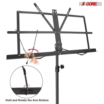 5Core Adjustable Music Stand – Folding Metal Tripod with Large Tray - GoTypical