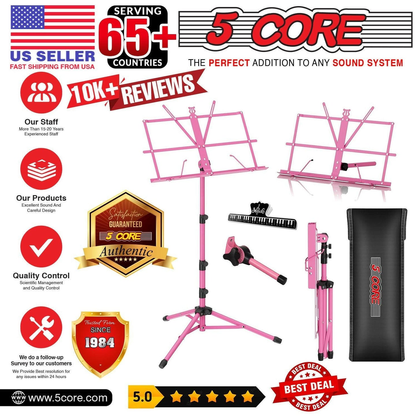 5Core Adjustable Music Stand – Folding Metal Tripod with Large Tray - GoTypical