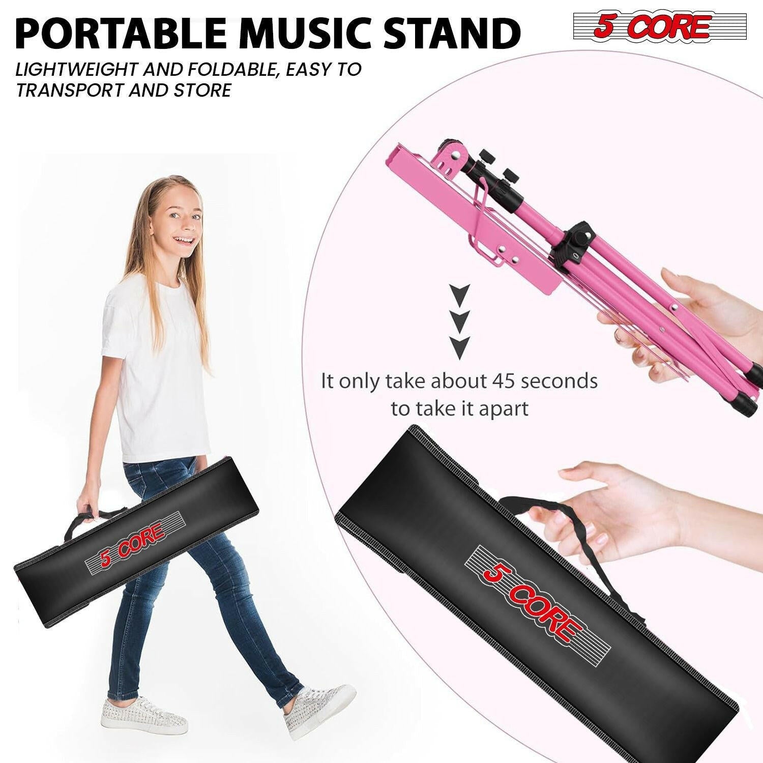 5Core Adjustable Music Stand – Folding Metal Tripod with Large Tray - GoTypical