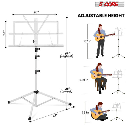 5Core Adjustable Music Stand – Folding Metal Tripod with Large Tray - GoTypical