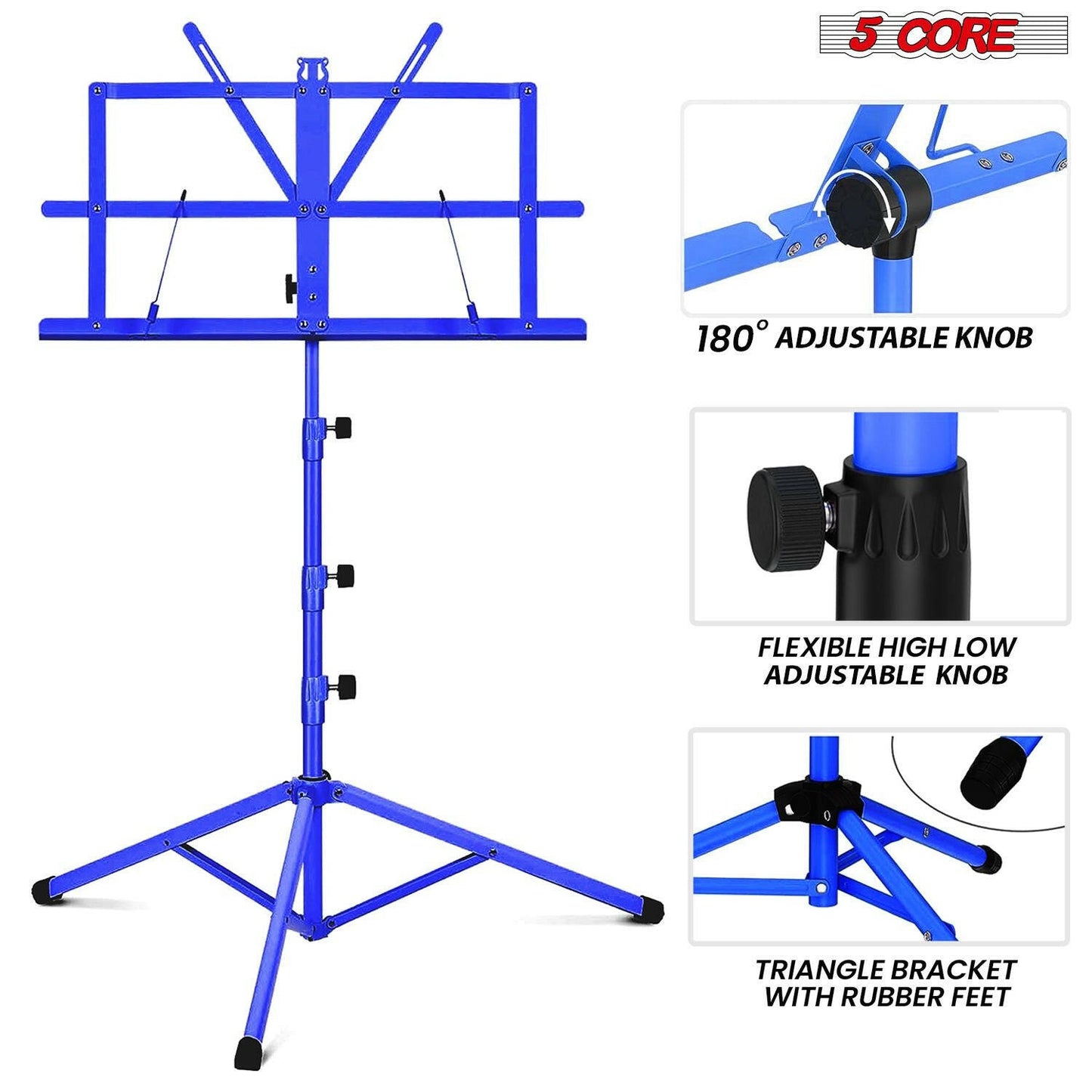 5Core Adjustable Music Stand – Folding Metal Tripod with Large Tray - GoTypical