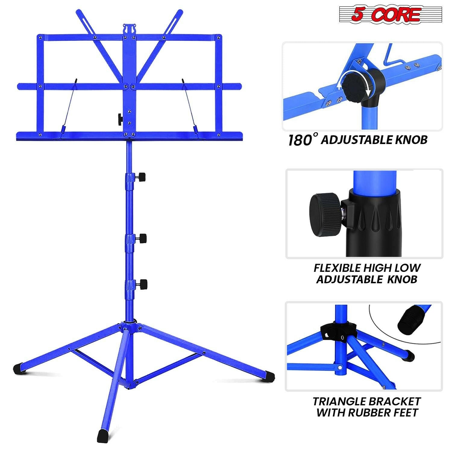 5Core Adjustable Music Stand – Folding Metal Tripod with Large Tray - GoTypical
