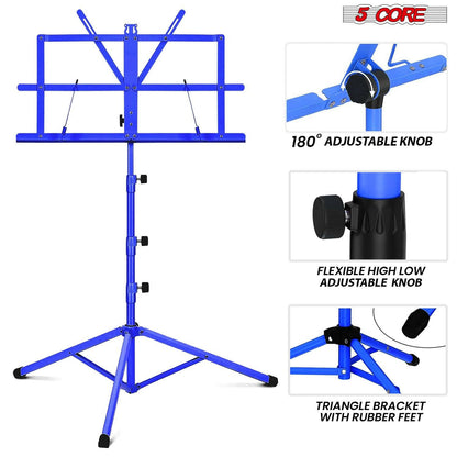 5Core Adjustable Music Stand – Folding Metal Tripod with Large Tray - GoTypical