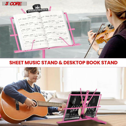 5Core Adjustable Music Stand – Folding Metal Tripod with Large Tray - GoTypical