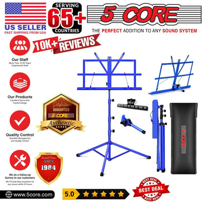 5Core Adjustable Music Stand – Folding Metal Tripod with Large Tray - GoTypical