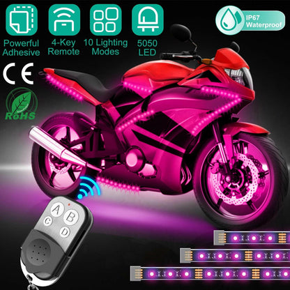 Motorcycle LED Light Strips – 6-Piece Waterproof RGB with Remote Control - GoTypical