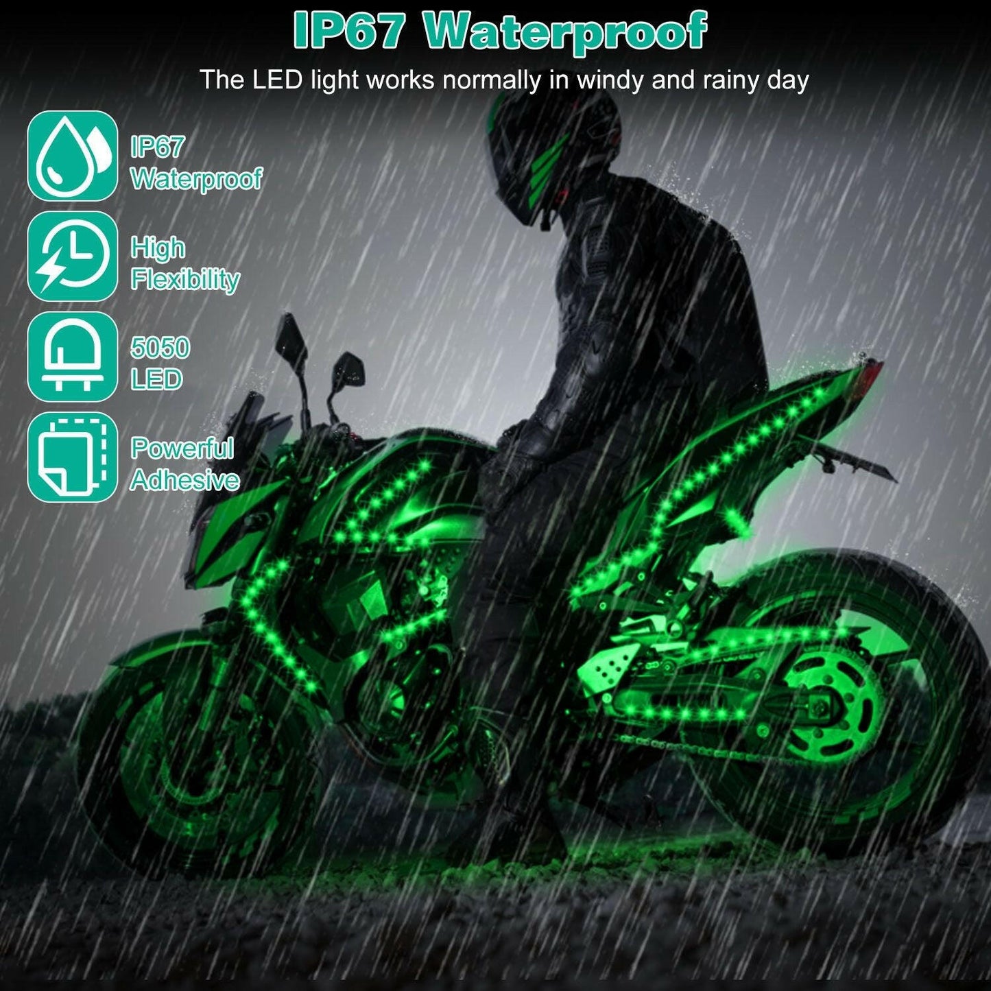 Motorcycle LED Light Strips – 6-Piece Waterproof RGB with Remote Control - GoTypical