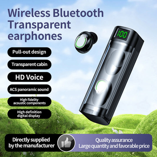 BQ60 wireless Bluetooth earphones with pull-out compartment, digital display transparent case, in ear transparent case, touch sensitive and portable
