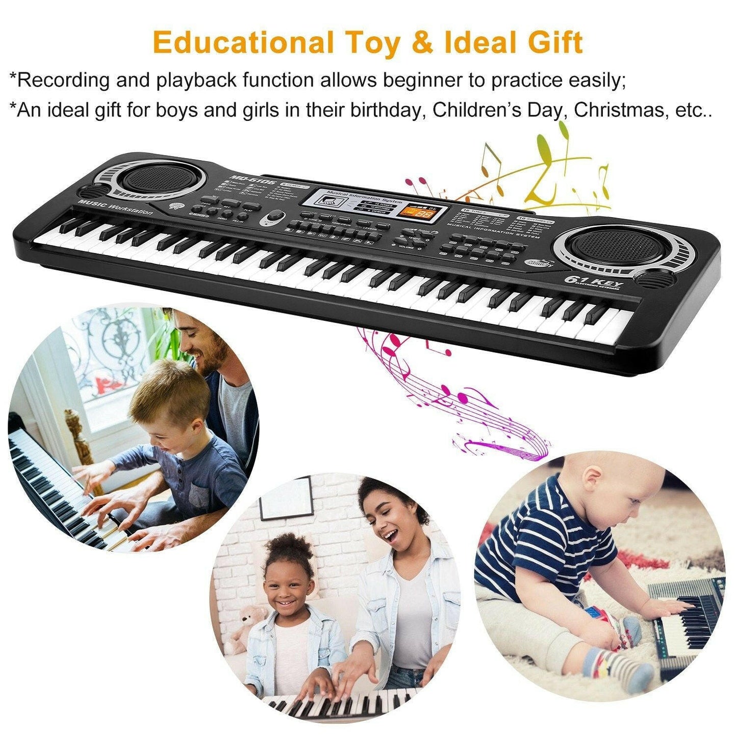 61-Key Digital Keyboard – Portable Electric Piano with Microphone for Kids - GoTypical