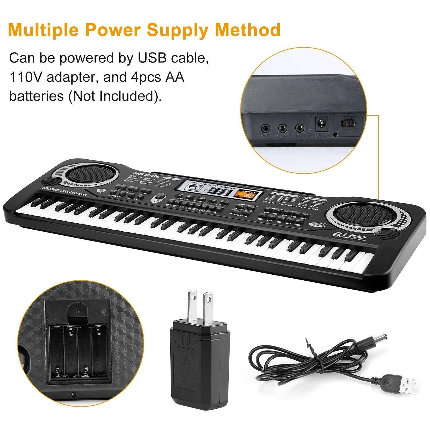 61-Key Digital Keyboard – Portable Electric Piano with Microphone for Kids - GoTypical