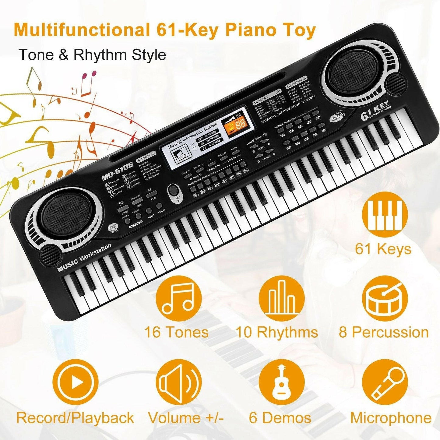 61-Key Digital Keyboard – Portable Electric Piano with Microphone for Kids - GoTypical