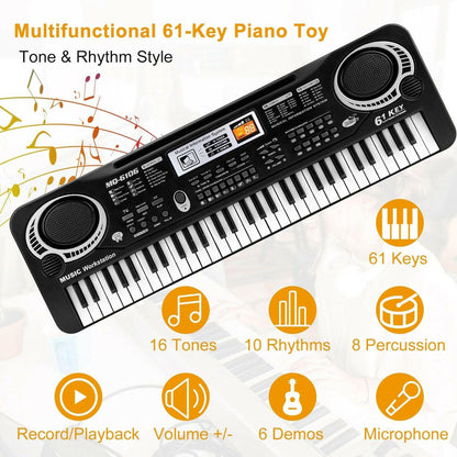 61-Key Digital Keyboard – Portable Electric Piano with Microphone for Kids - GoTypical