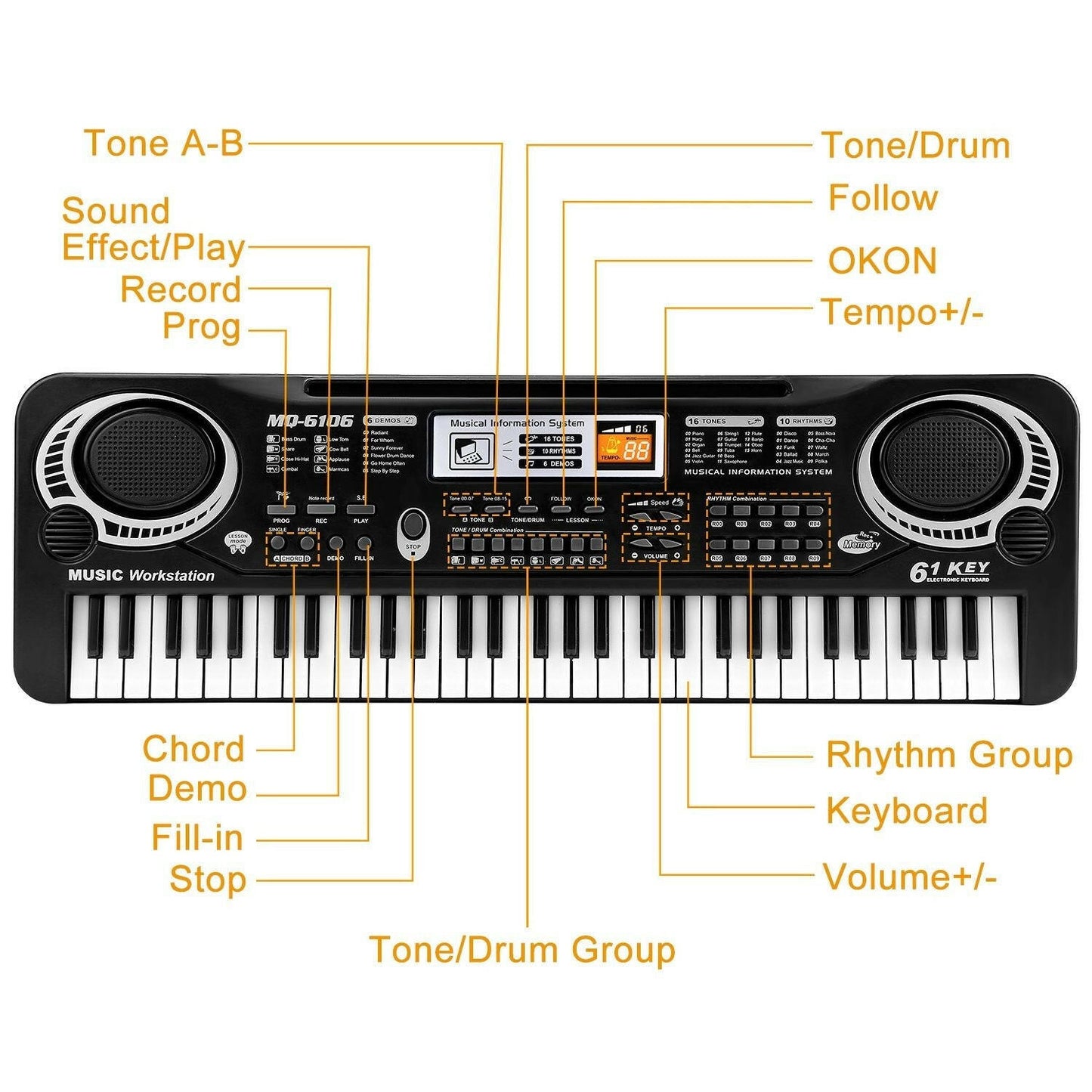 61-Key Digital Keyboard – Portable Electric Piano with Microphone for Kids - GoTypical