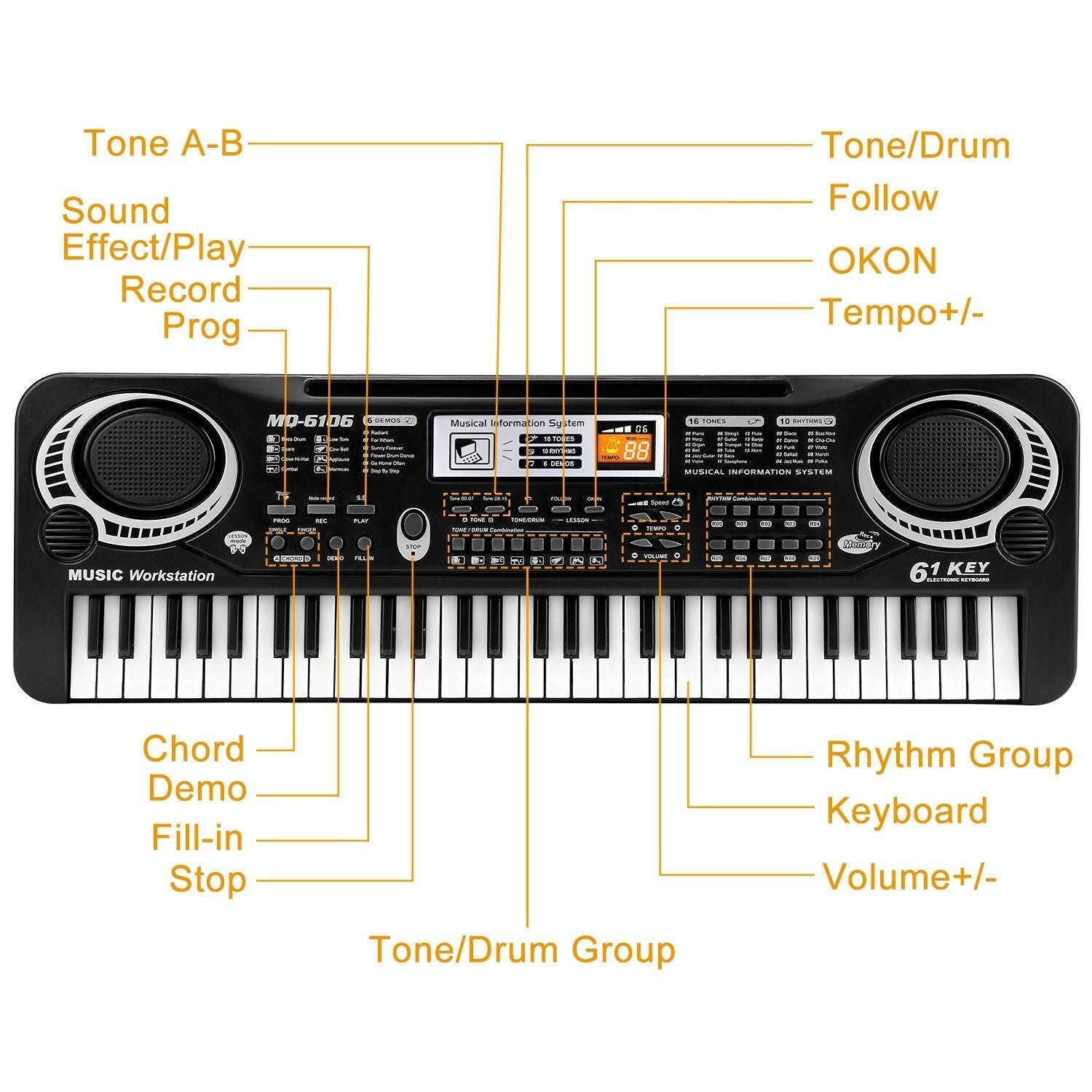 61-Key Digital Keyboard – Portable Electric Piano with Microphone for Kids - GoTypical
