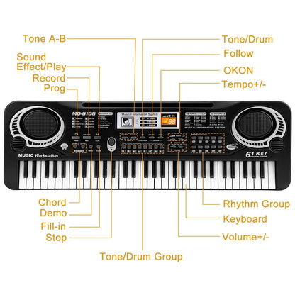 61-Key Digital Keyboard – Portable Electric Piano with Microphone for Kids - GoTypical
