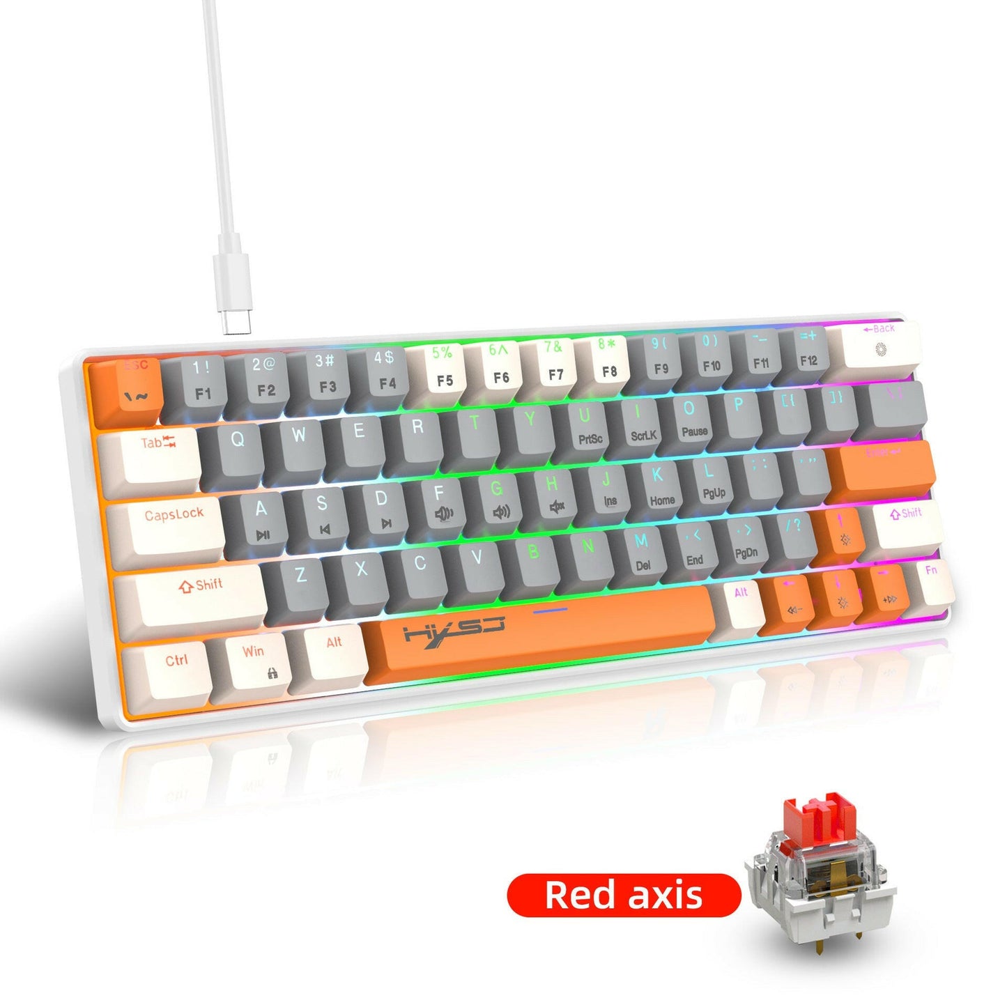 HXSJ 63-Key Mechanical Gaming Keyboard | RGB Backlit Compact Wired - GoTypical