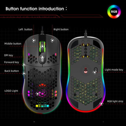 Hollow hole mouse RGB gaming luminous computer office mouse