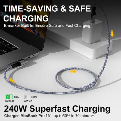 Full function Type-C data cable USB3.2c to C high-definition audio video projection screen weaving 240W5A fast charging cable