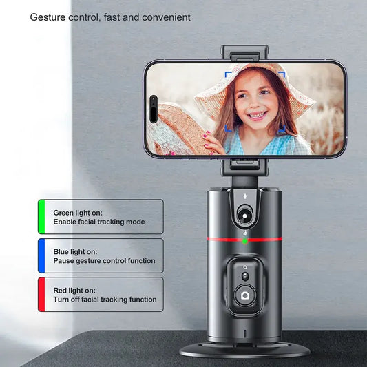 P02 Auto Face Tracking Stand 360 Rotation Phone Holder Desktop Tracking Gimbal Stabilizer Tripod for Live Vlogging Video.