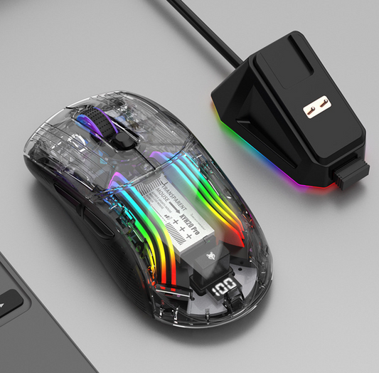 Luminous wireless Bluetooth the third mock examination transparent game mouse with screen charger