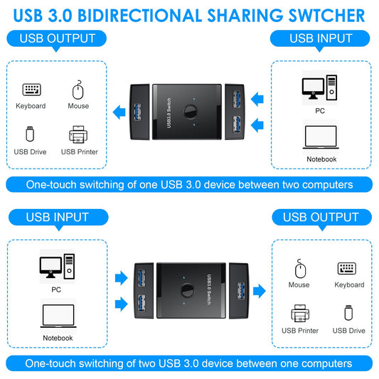 USB 3.0 HUB printer computer sharer 1 in 2 out/2 in 1 out USB 3.0 splitter