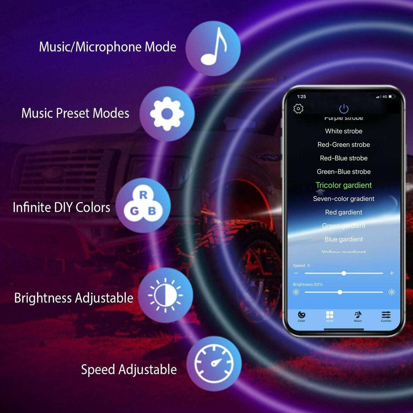 . RGB LED Rock Lights Kit – 8 Pods, IP68 Waterproof, App Controlled - GoTypical